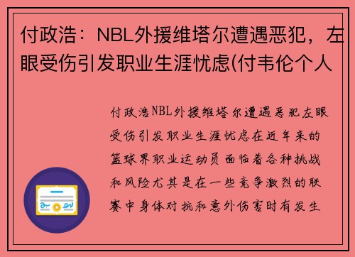 付政浩：NBL外援维塔尔遭遇恶犯，左眼受伤引发职业生涯忧虑(付韦伦个人资料)